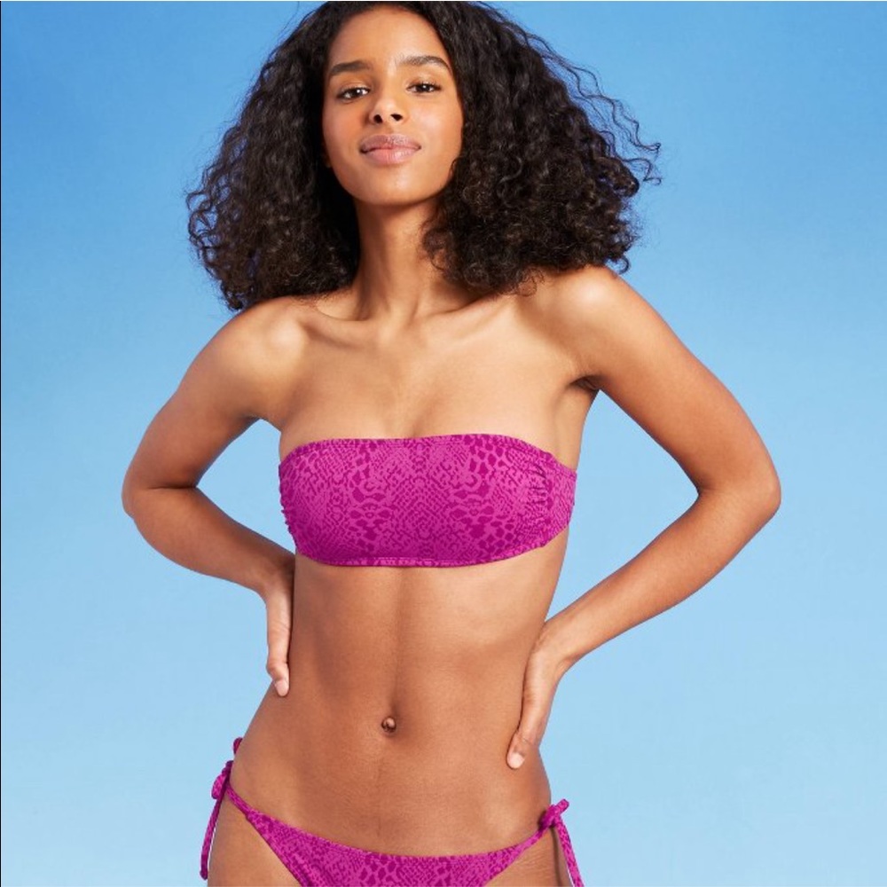 Textured bandeau bikini top with matching bottoms